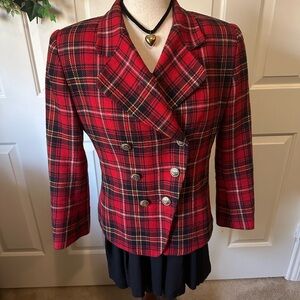 Norton McNaughton | Red Plaid Double-Breasted Blazer | size: 6 petite